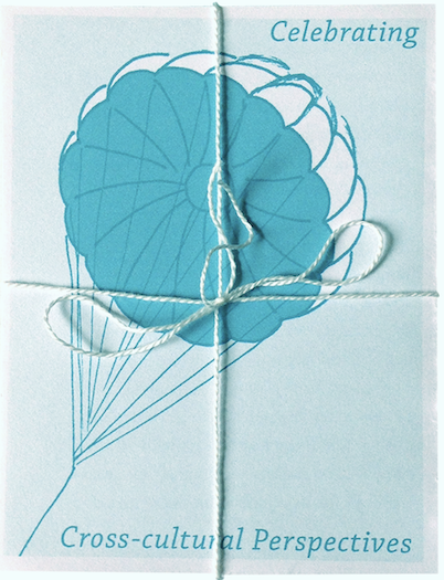 screenshot of zine cover: blue hot air balloon on light blue background, pages bound with twine