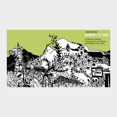 zine cover: black and white mountainscape drawing on green paper