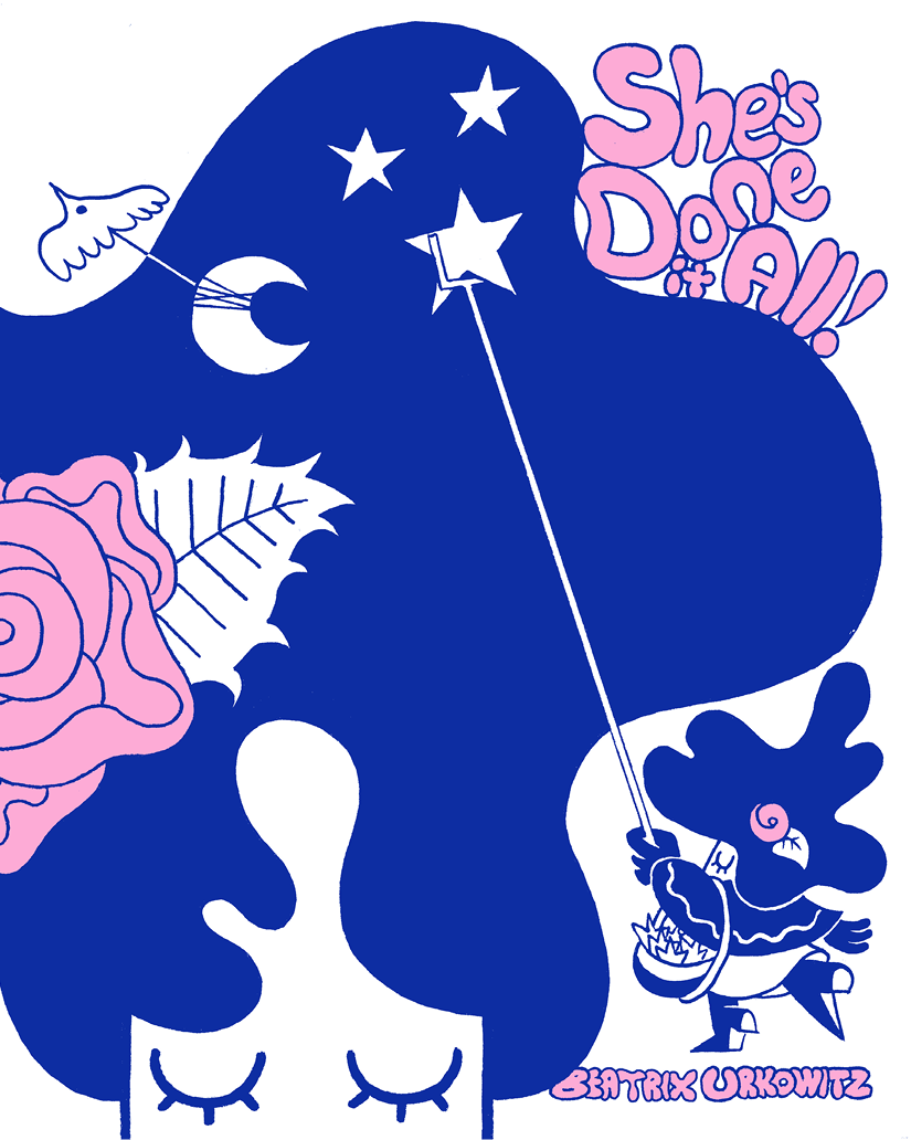 zine cover: color comic of person with stars and a moon embedded in their blue hair