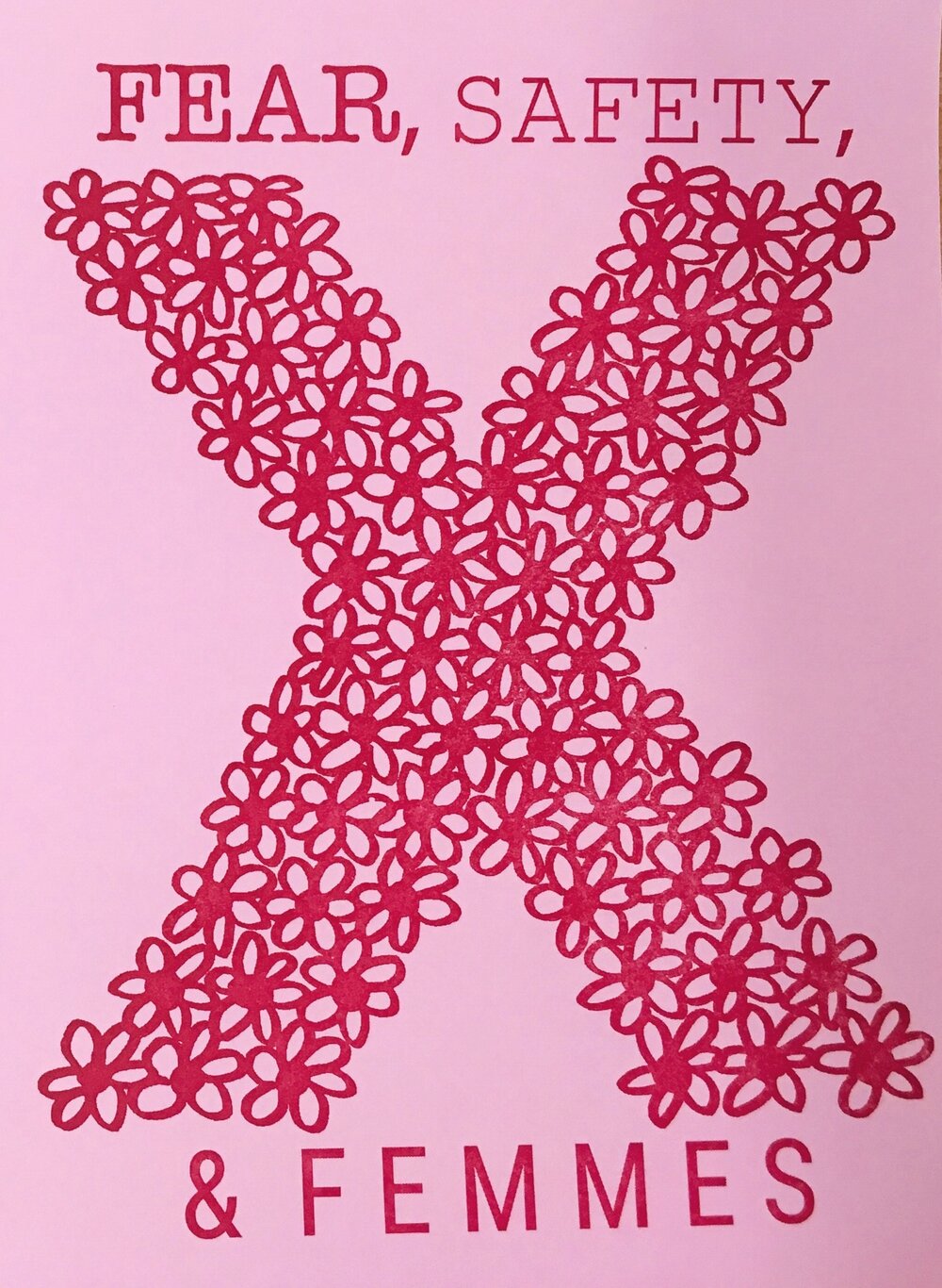 zine cover: pink with title and a big X in red