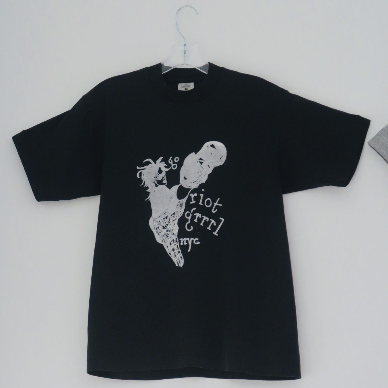 Black t-shirt with white print riot grrrl nyc