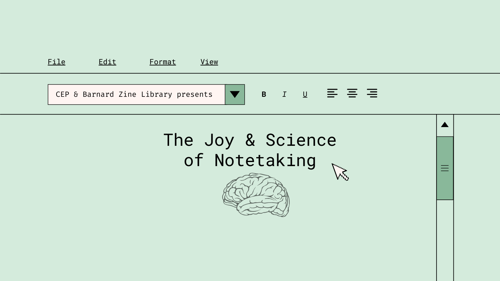 Light green graphic with an image of a brain and electronic note-taking tools