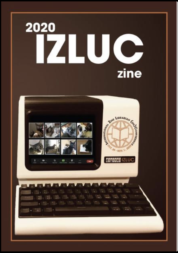 cover of the zine: retro computer with a zoom window in it