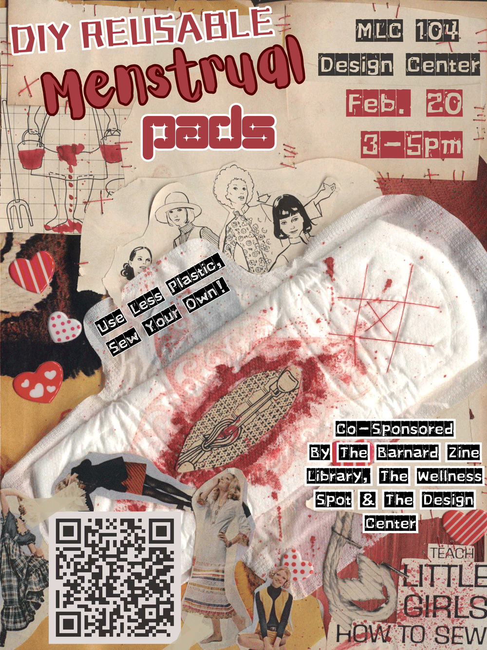 workshop flyer: all of the text is in the associated web page. The graphics include a generous sprinkling of menstrual blood.