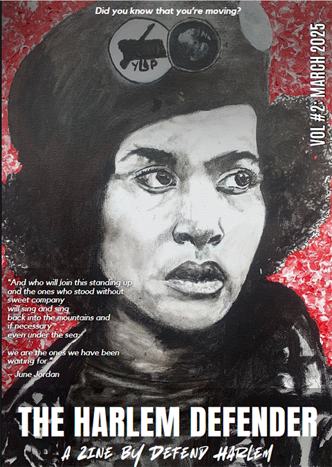 zine cover: depicts a Black feminine person in a Che Guevara sort of hat and pose. The background is red. 