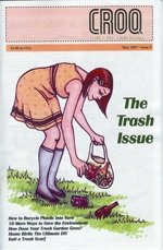 zine cover: clip art of a feminine person picking up trash