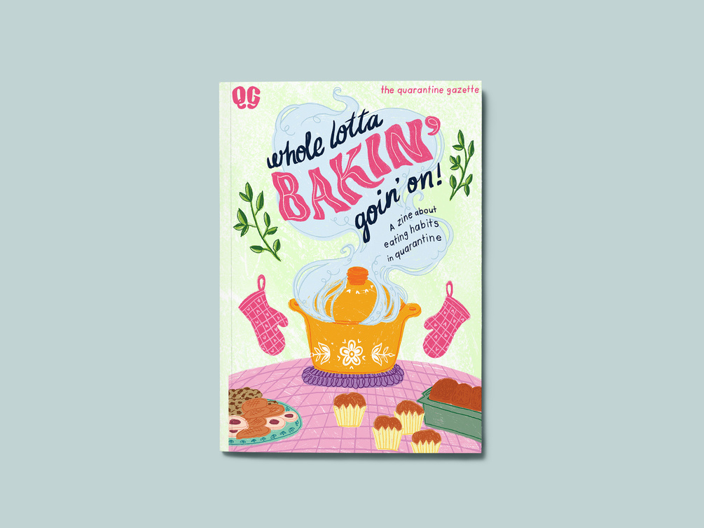 colorful zine cover: baking mitts, crock pot, other kitchen implements