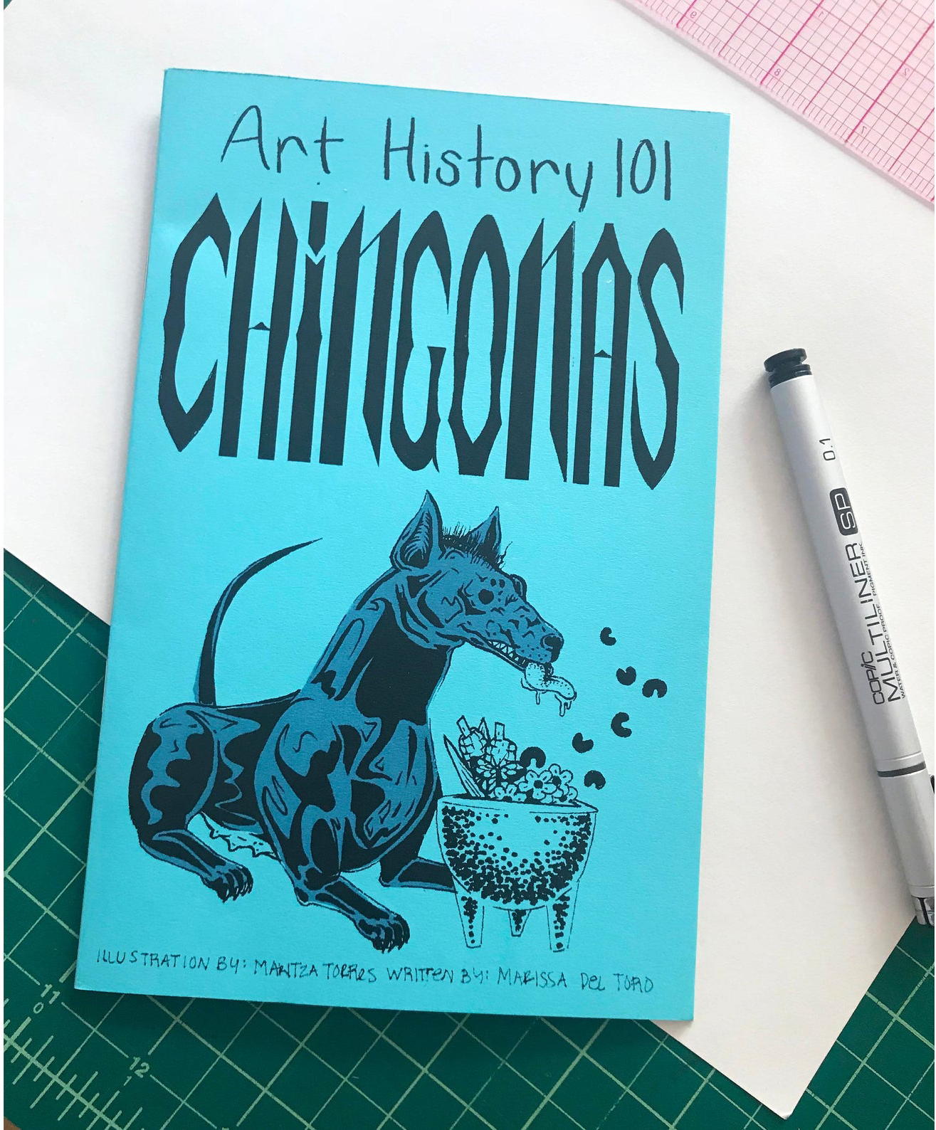 photo of zine cover: Art History 101, Chingonas (on turquoise paper)