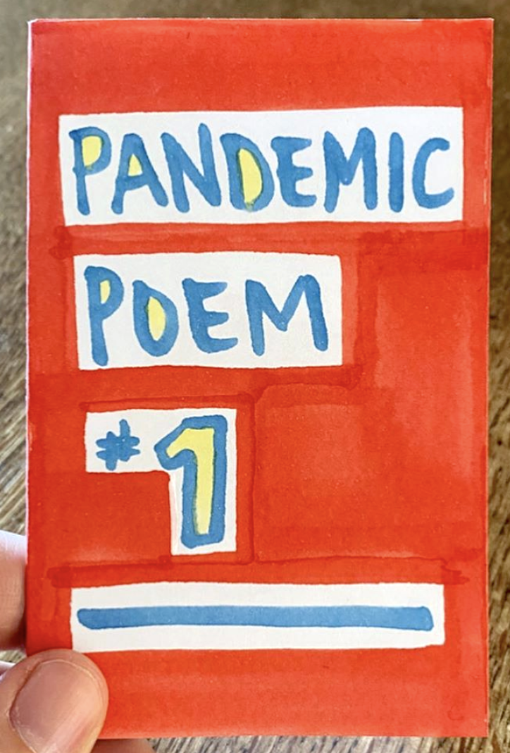 zine cover: Pandemic Poem #1. Handwritten title on red background.