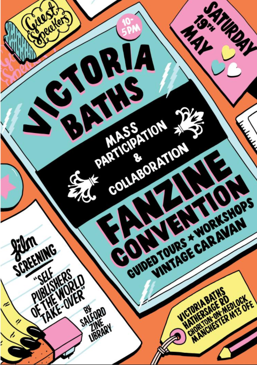 zine cover: Victoria Baths Fanzine Convention program zine